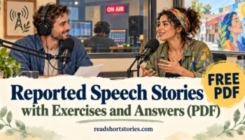 A community radio producer interviews a mural artist; reported speech stories with a free PDF.