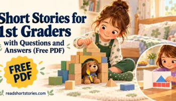 Penny builds a block tower beside Otto, a plush dog with a yellow spoon badge