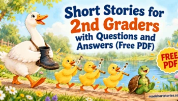 Gus the goose and pond animals making a funny musical parade; Grade 2 stories with a free PDF.